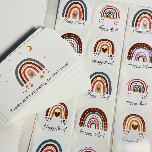 Set of 50 Thank You Cards and 50 Large Boho Rainbow Stickers - Picture 6 of 9